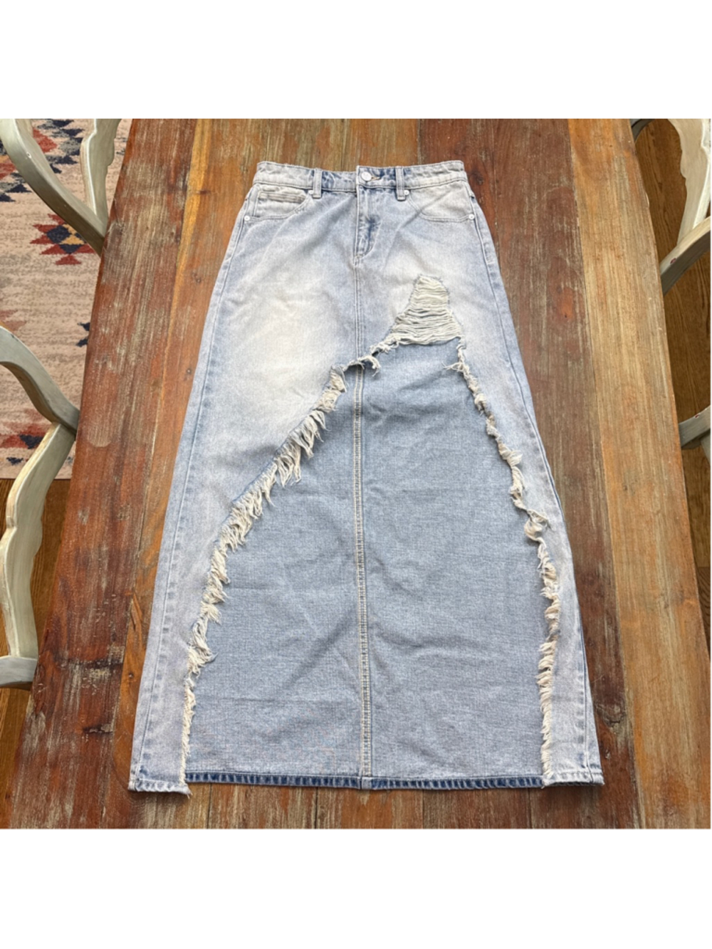 Abrand 95 Mid Maxi Skirt Caterina Light Vintage Blue Denim Distressed NWT Sz 24